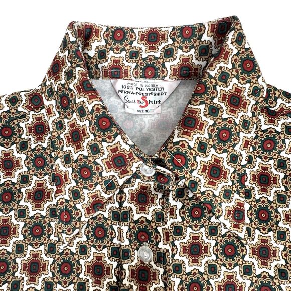 Vintage 70's Mens Sears Button Down Shirt M Pointy Collar Retro Disco Medallion - Picture 5 of 13